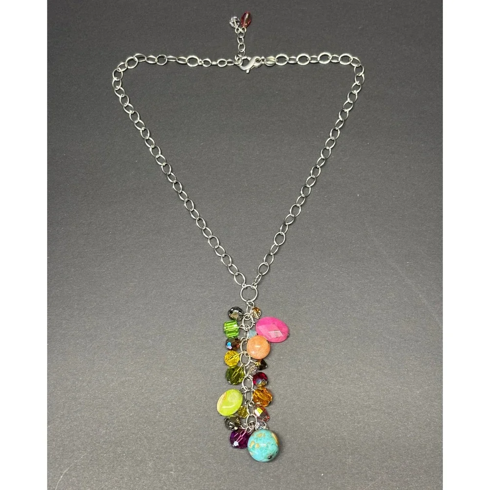 VTG Emily Ray 925 Sterling Silver Turquoise Swarovski Crystal Pendant Necklace